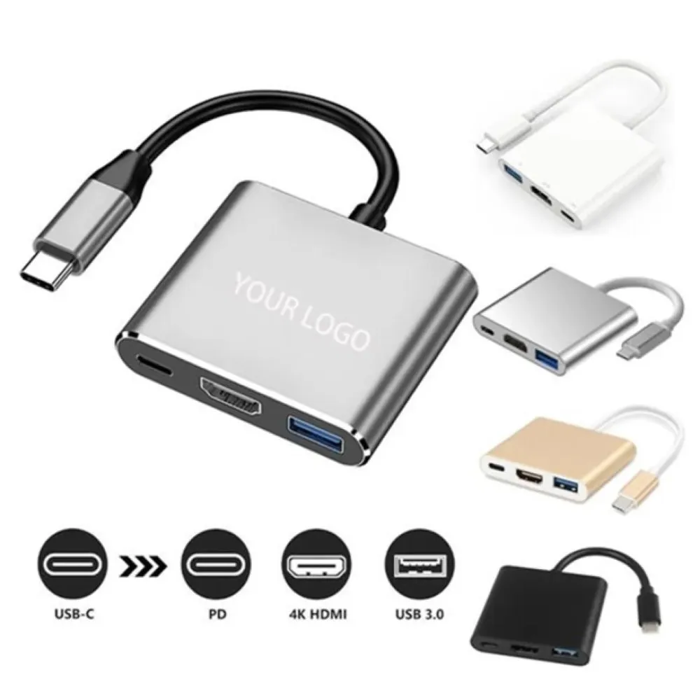 3 In 1 Laptop Docking Station Type-C Adapter - custom printed tech accessory with company logo